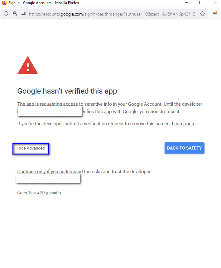 Google Search Console advanced verification interface screenshot