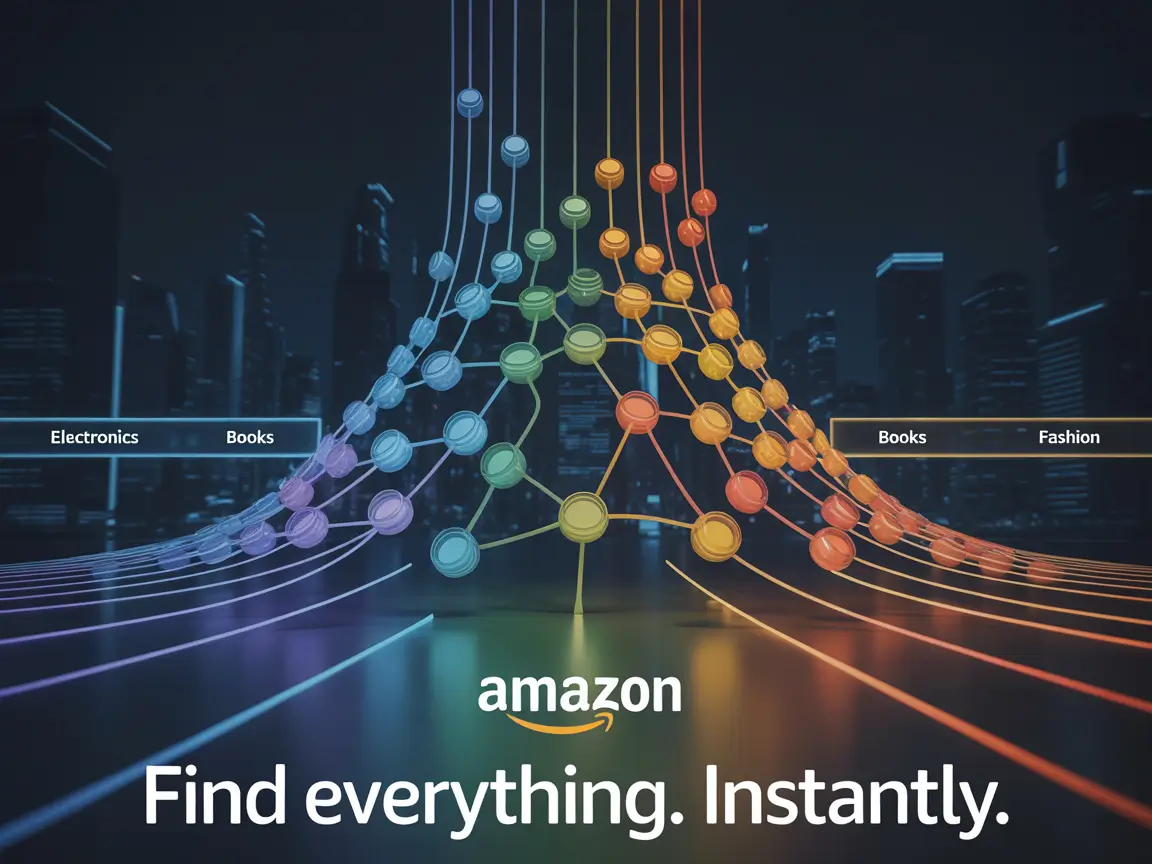 Amazon Logo for abstract symbolization of Connection: Find everything. Instantly
