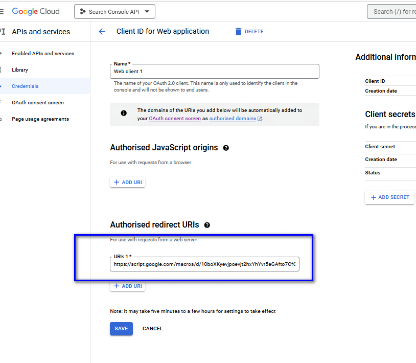 Authorised redirect URIs