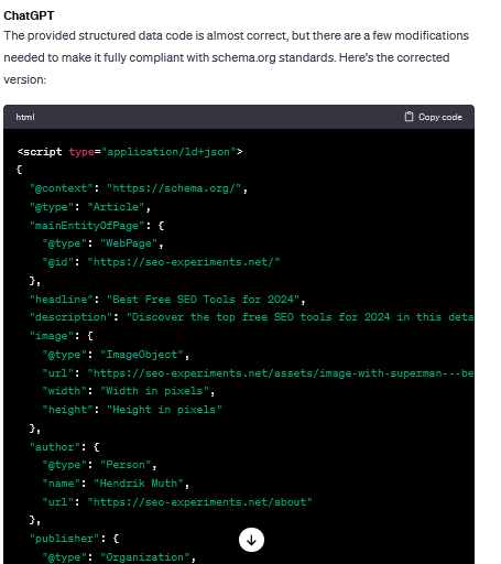 ChatGPT generating and correcting structured data diagram