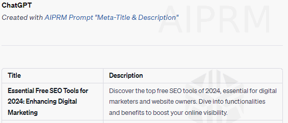 ChatGPT title and meta description example for SEO optimization