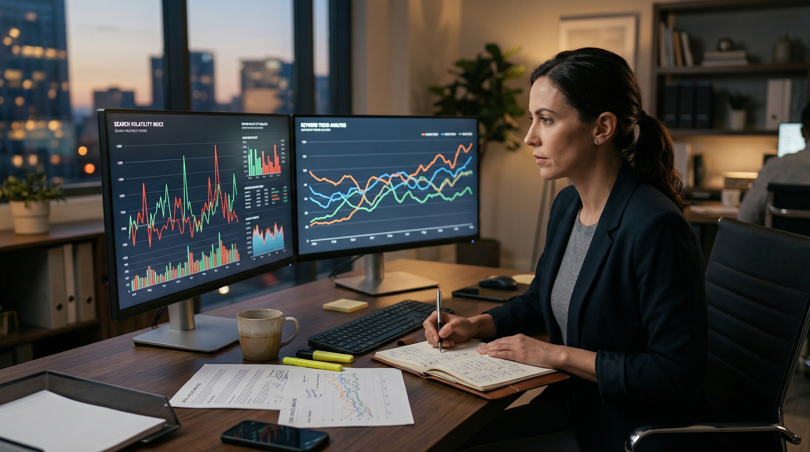 Editorial analyst workspace illustrating the March 2026 core update and the information gain debate