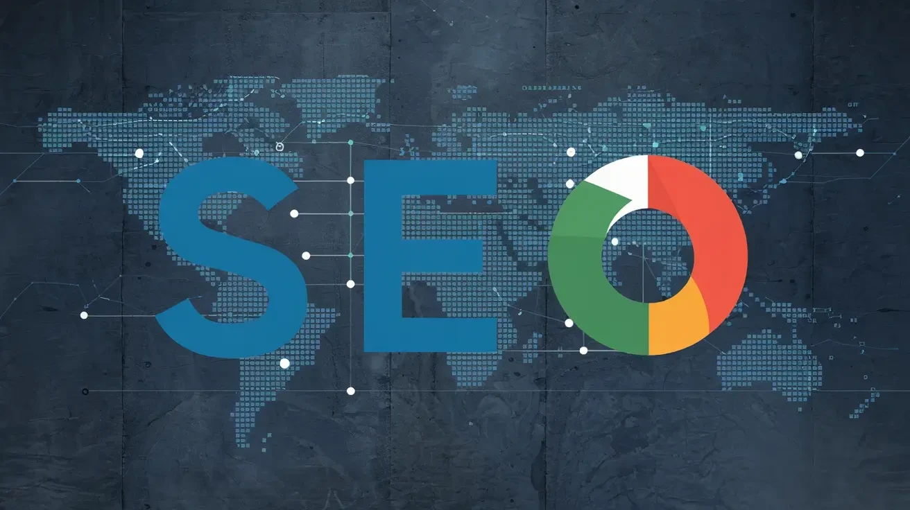 SEO concepts illustrated on a world map.