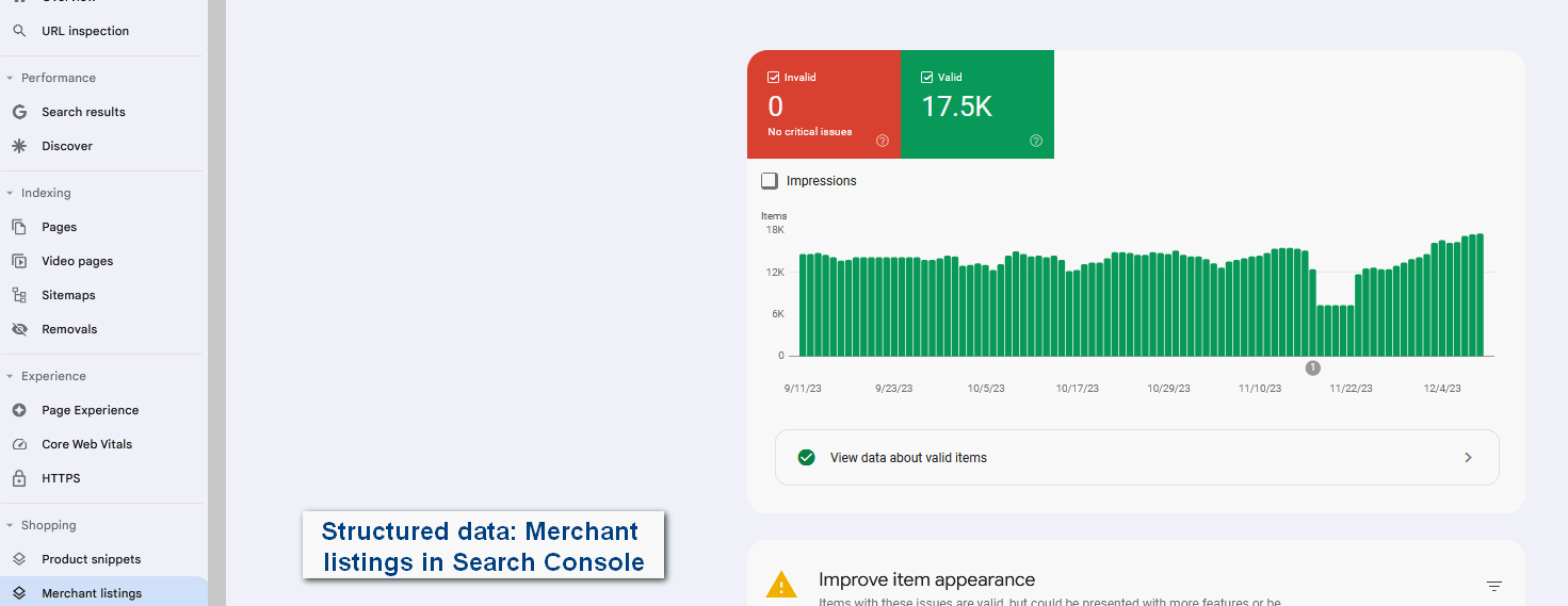 Structured data example for merchant listings in Google Search Console